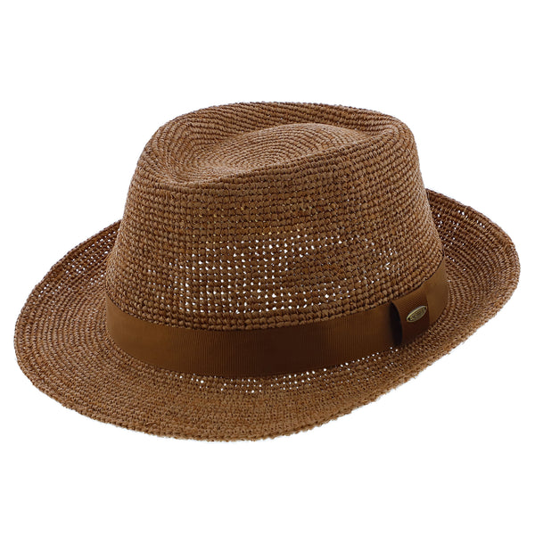 St. Lucia – Scala MR194OS Tea Crocheted Raffia Straw Fedora Hat