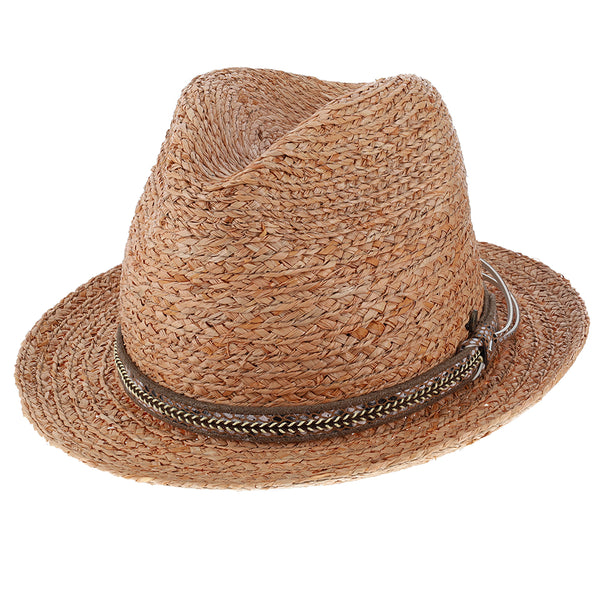 Paradise – Walrus Hats Natural Raffia Straw Fedora Hat w/ Braided Band