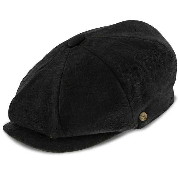 Boardwalk – Walrus Hats Black Linen/Cotton Blend 8 Panel Newsboy Cap